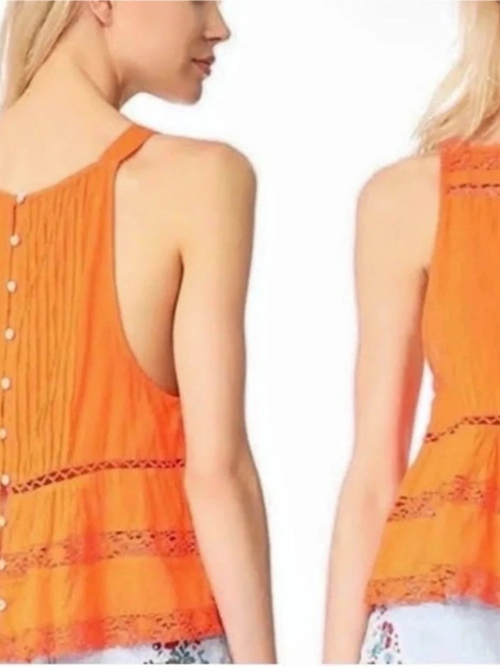 Free People Firecracker Tunic Orange Lace-Trim Tank size S